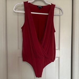 Express Deep Red V-Neck Bodysuit